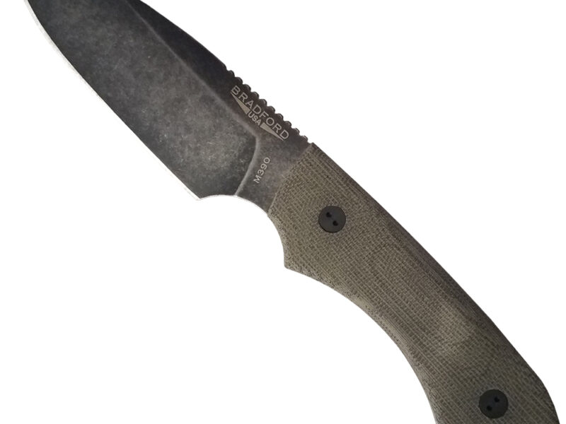Bradford Knives Guardian 4 w/M390 Steel, Sabre Grind, Leather Sheath (OD Green/Nimbus)