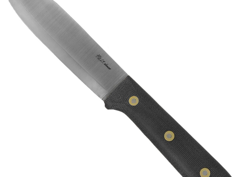 L.T. Wright Handcrafted Knives Gen 5 Fixed Blade Knife w/ Leather Sheath (Black Micarta Matte/Scandi Grind/A2 Steel)