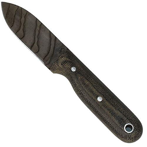 L.T. Wright Handcrafted Knives Bushbaby HC Fixed Blade Knife, Leather Sheath (Black Matte, High Saber Grind, 1075 High Carbon Steel, Striped Patina)