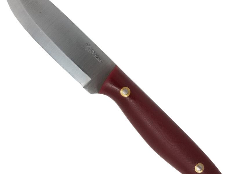 L.T. Wright Handcrafted Knives Switchback Fixed Blade Knife w/ A2 Tool Steel, Scandi Grind, & Leather Sheath (Red G10)