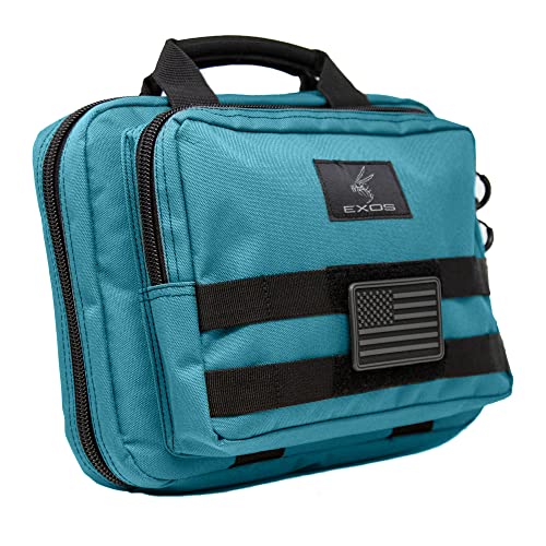 Exos Double Pistol Case, Free USA Flag Velcro Patch Included (Turquoise)