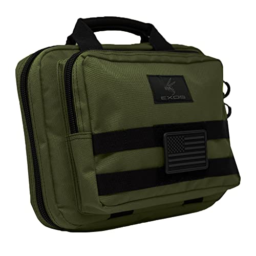 Exos Double Pistol Case, Free USA Flag Velcro Patch Included (Olive Drab)