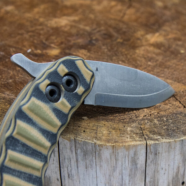 L.T. Wright Woods Monkey Banana Peel Modular Friction Folder (Camo 3/8 G10 Rocky Mountain A2 Spear Point Scandi) - Image 6