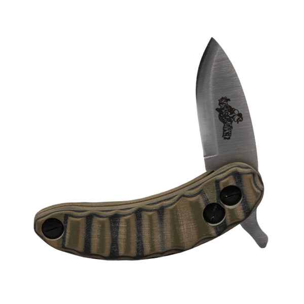 L.T. Wright Woods Monkey Banana Peel Modular Friction Folder (Camo 3/8 G10 Rocky Mountain A2 Spear Point Scandi)