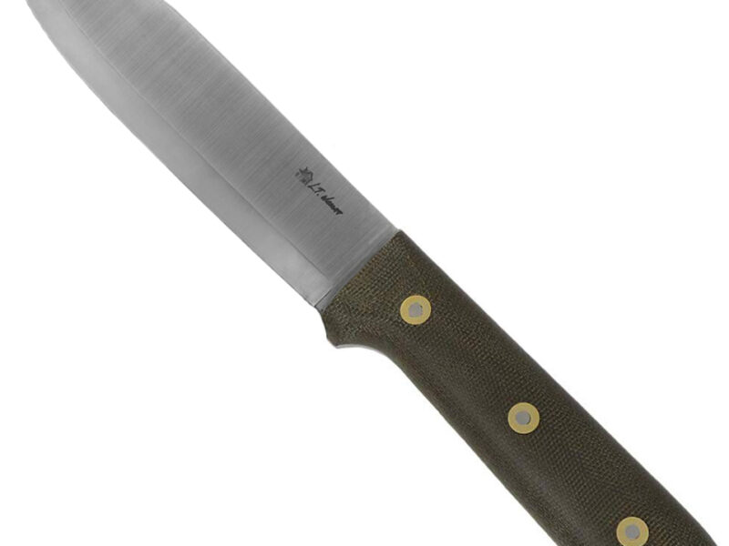 L.T. Wright Handcrafted Knives Gen 5 Fixed Blade Knife w/ Leather Sheath (Green Micarta Matte/Scandi Grind/A2 Steel)